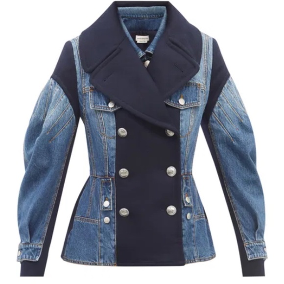 🔥ALEXANDER MCQUEENHybrid Peplum-Hem Denim And Wool-Blend Jacket🔥